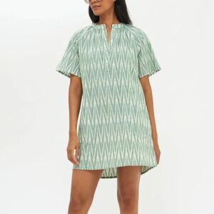 Oliphant V-Neck Mini Pocket Dress Sage Green Abstract Print Cotton Size XS